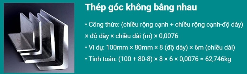 Công thức tính trọng lượng thép V không đều cạnh